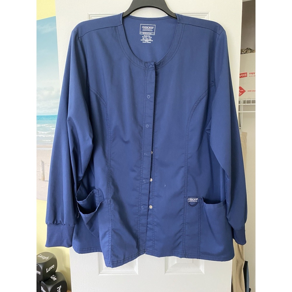 Cherokee Workwear Revolution Women 3-Pocket STRETCH Snap Front Scrub Jacket 2XL